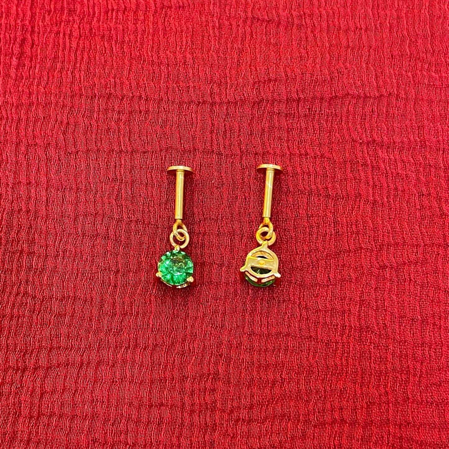 925 Silver Gold Plated Emerald Dangler Bugadi Pair