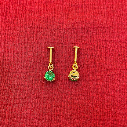 925 Silver Gold Plated Emerald Dangler Bugadi Pair
