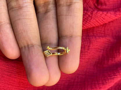 92.5 Silver Gold Plated White Stone Press-On Bugadi for Women | Stylish Non-Piercing Ear Cuff | Elegant Jewellery