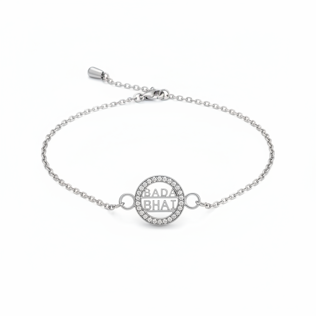 925 Sterling Silver Bada Bhai Rakhi | Stone-Studded Chain Rakhi for Raksha Bandhan