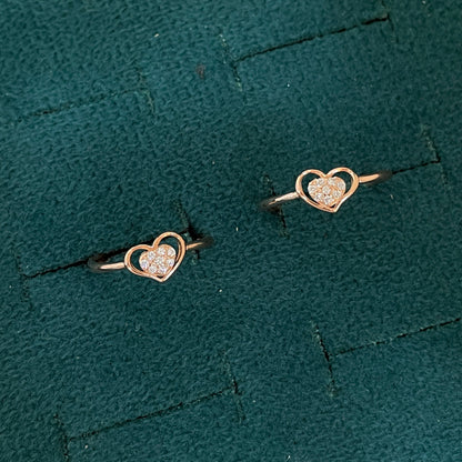 92.5 Silver Rose Gold Plated White CZ Heart Toe Rings