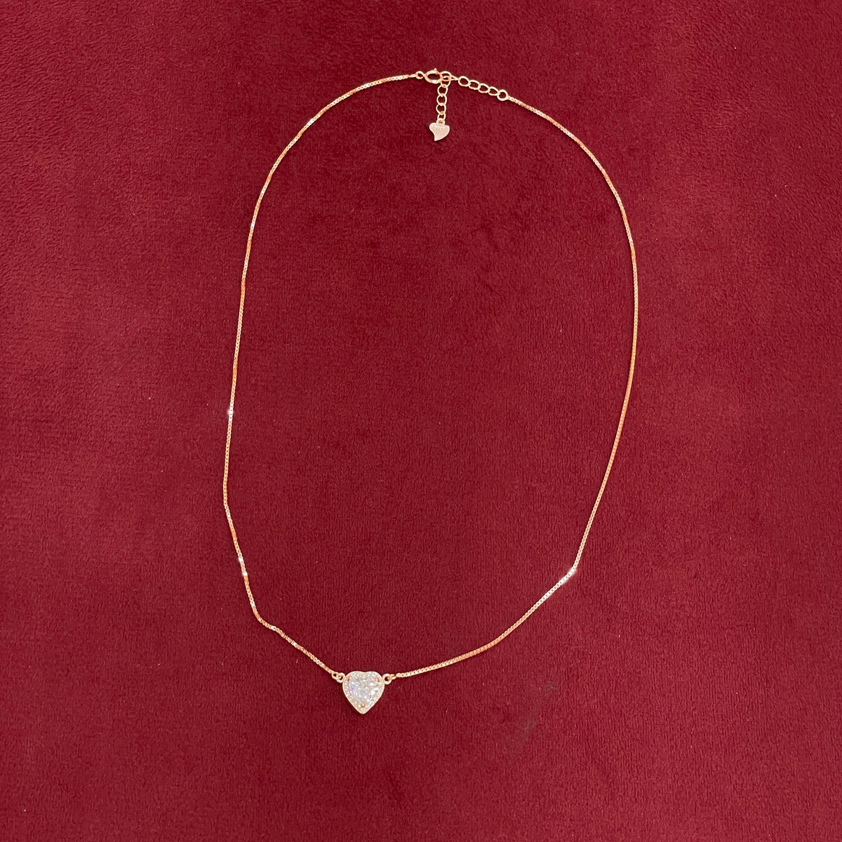 92.5 Silver Rose Gold Plated White CZ Heart Pendant Necklace for Women