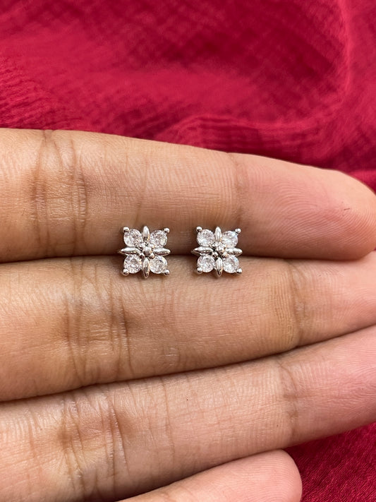 92.5 Silver Square White Stone Earrings for Women | Stylish Geometric Design | Elegant Jewellery