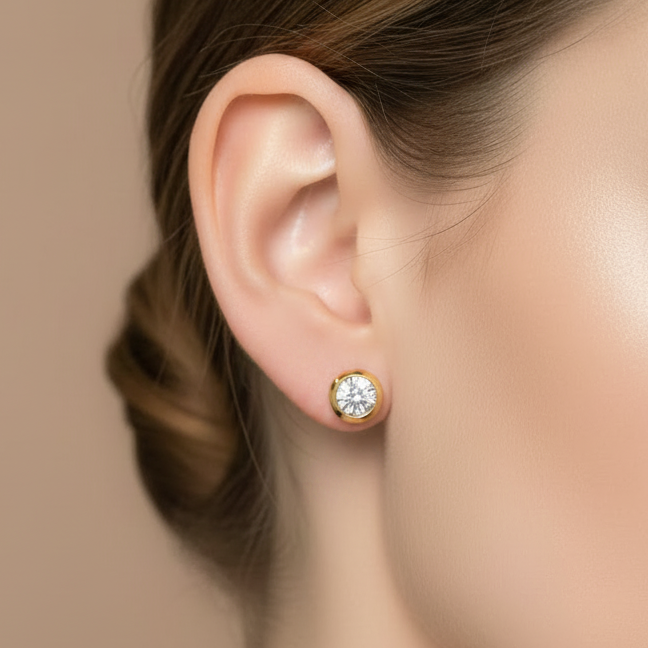925 Silver Gold Plated Single Stone Studs