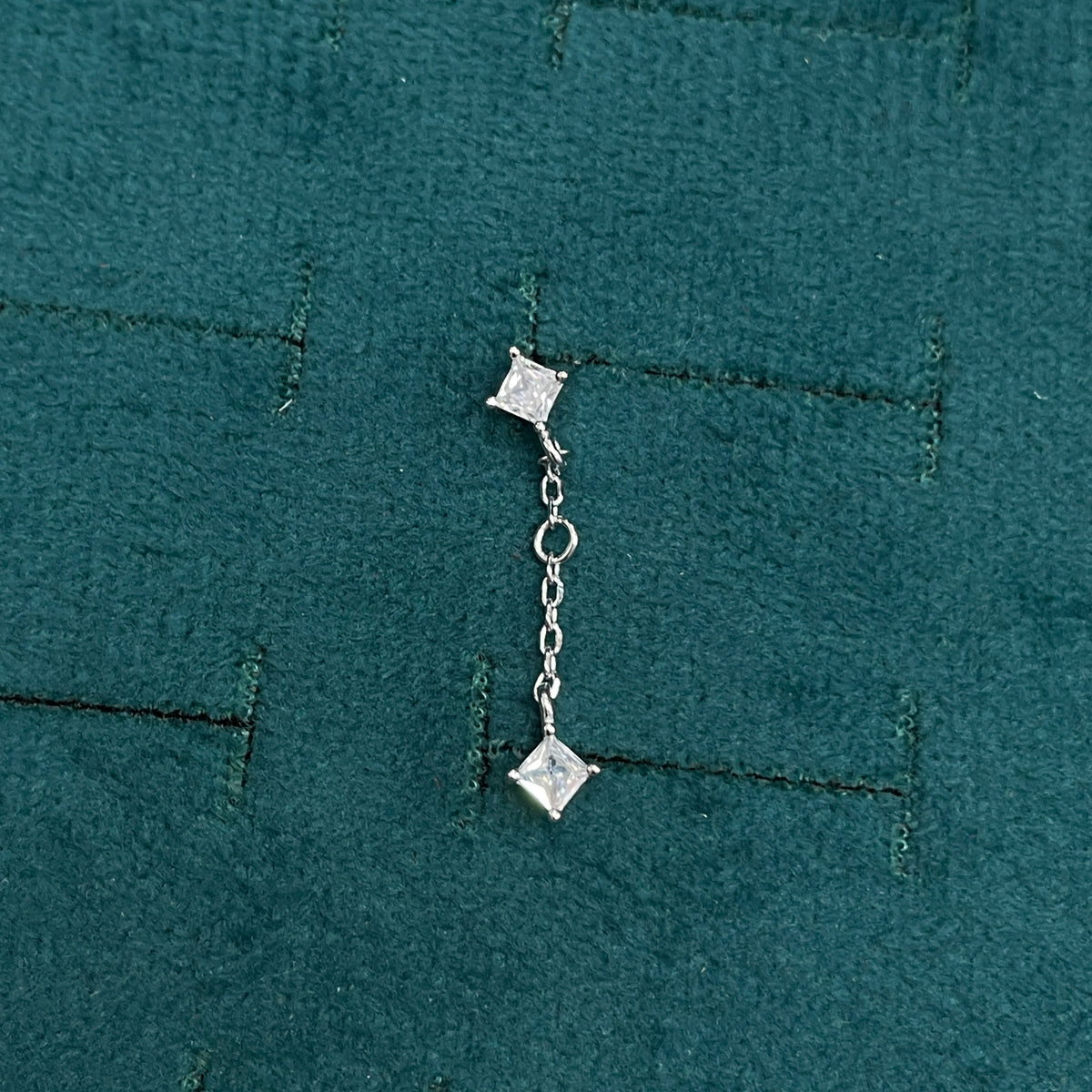 92.5 Sterling Silver Princess Cut White CZ Stud & Chain Drop Earrings for Women