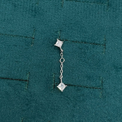 92.5 Sterling Silver Princess Cut White CZ Stud & Chain Drop Earrings for Women