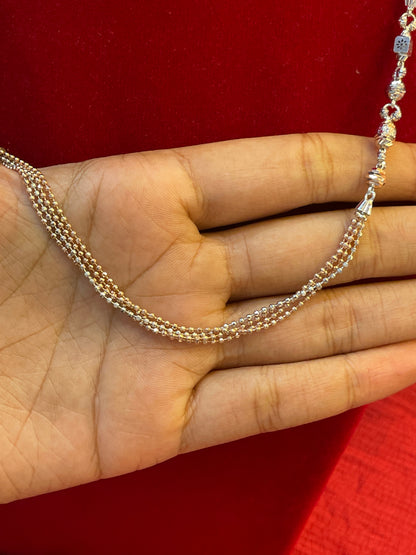92.5 Silver Rose Gold Plated Three Line Chain for Women 19 Inches | Elegant Layered Jewellery