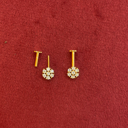 92.5 Silver Gold Plated White CZ Floral Bugadi Pair