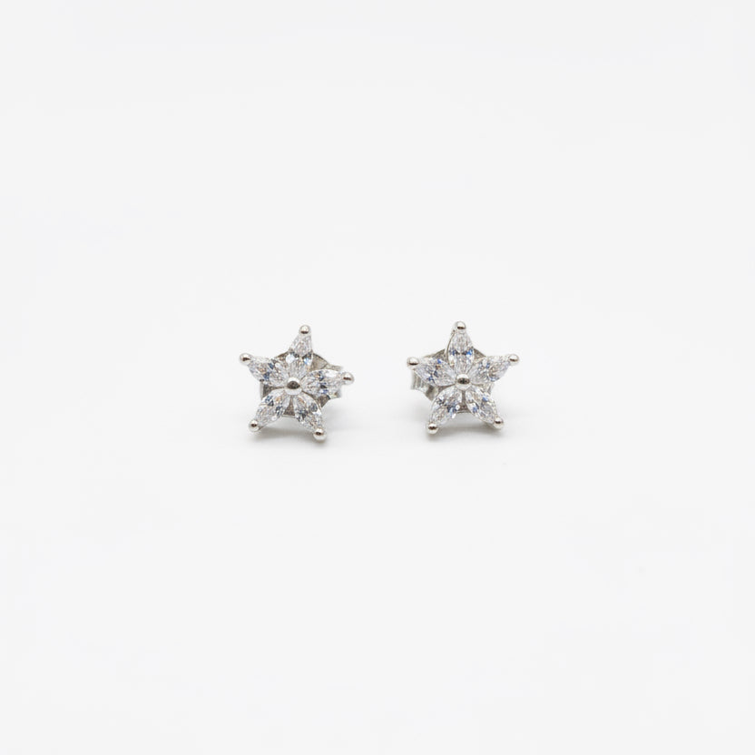 92.5 Sterling Silver Marquise CZ Flower Stud