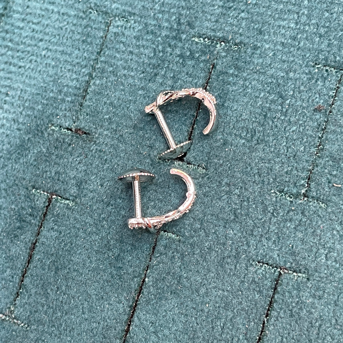 92.5 Sterling Silver Pavé CZ Huggie Hoop J Studs pair