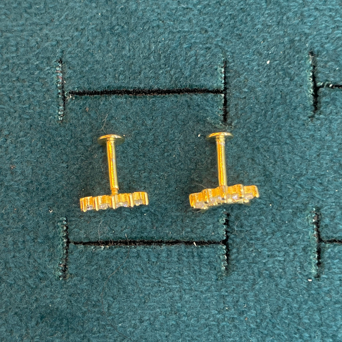 92.5 Silver Gold-Toned Clear Stone Crescent Studs Pair