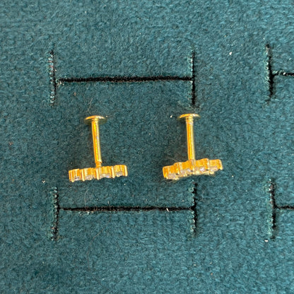 92.5 Silver Gold-Toned Clear Stone Crescent Studs Pair