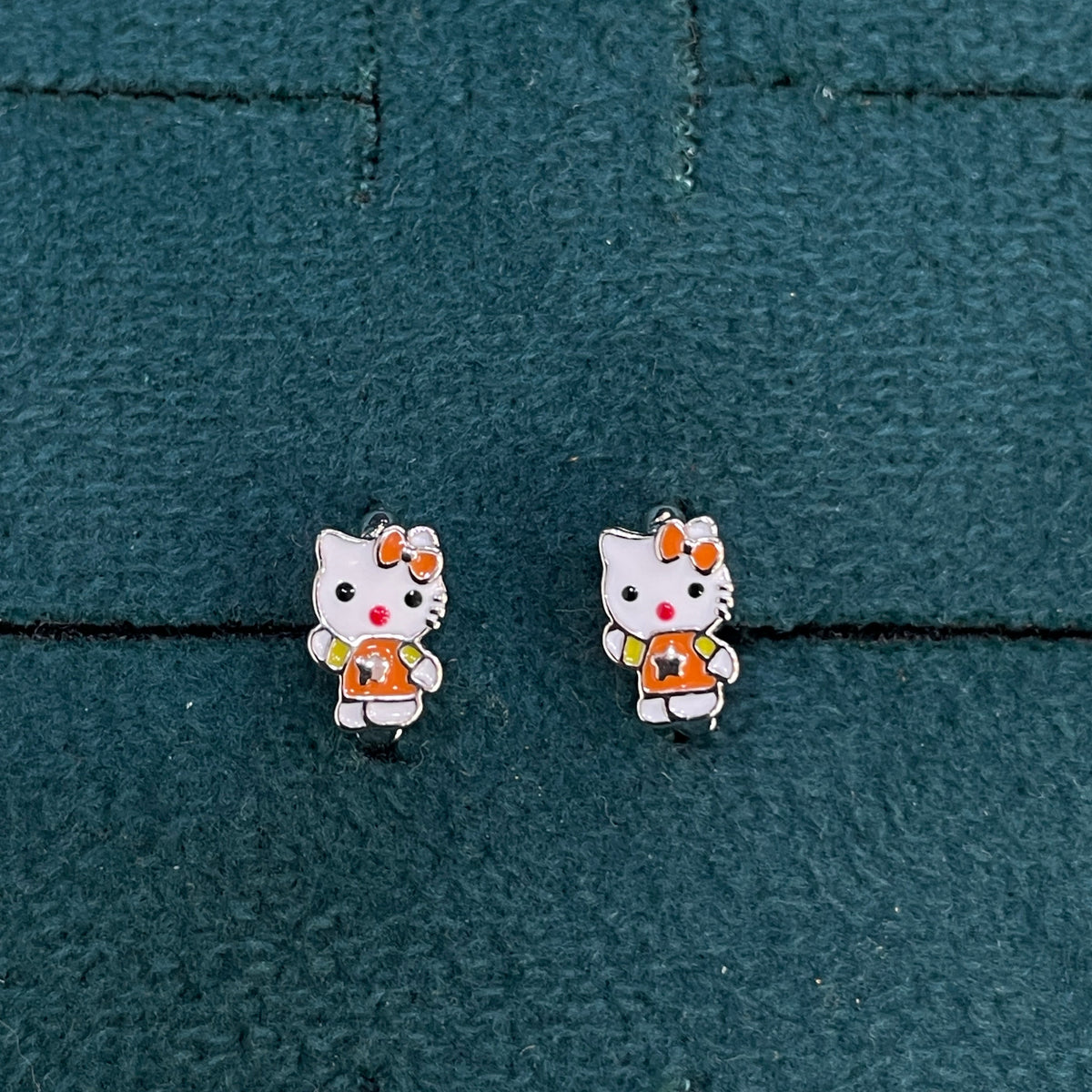 92.5 Silver Enamel Hello Kitty Huggie Hoop Earrings for Girls