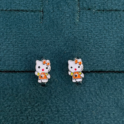 92.5 Silver Enamel Hello Kitty Huggie Hoop Earrings for Girls