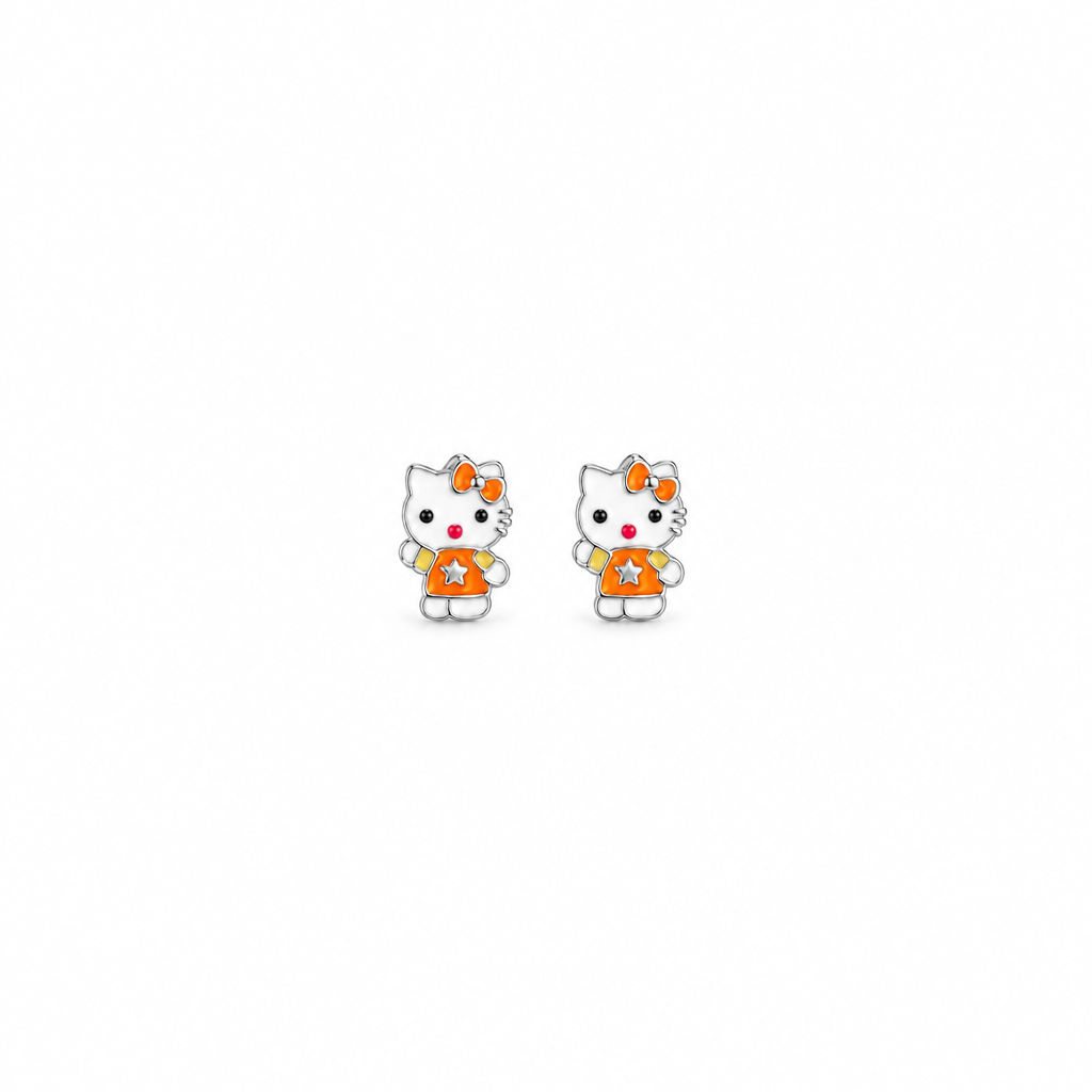 92.5 Silver Enamel Hello Kitty Huggie Hoop Earrings for Girls