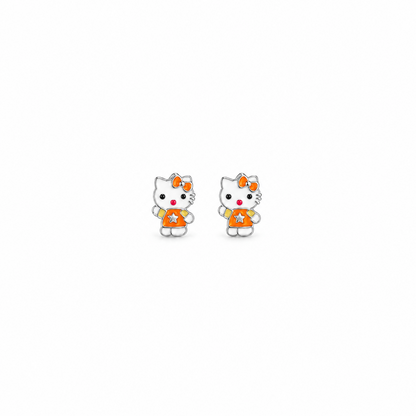 92.5 Silver Enamel Hello Kitty Huggie Hoop Earrings for Girls