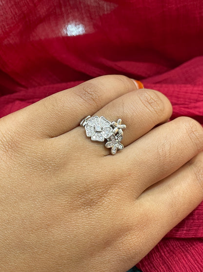 92.5 Silver Classy Flower Ring for Women Size 12 | Elegant Floral Design | Stylish Jewellery