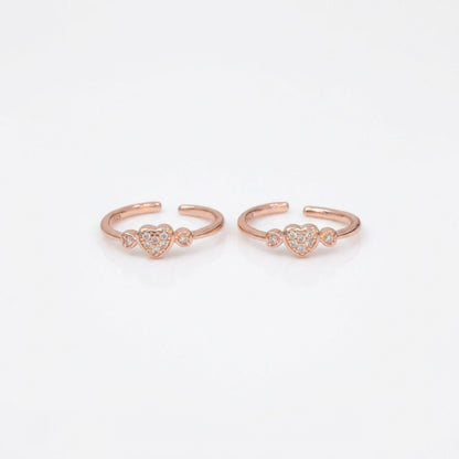92.5 Silver Rose Gold Plated White CZ Triple Heart Toe Rings
