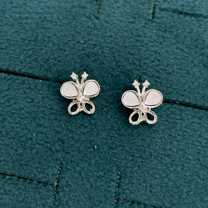 92.5 Sterling Silver MOP Clover Flower & CZ Stud Earrings for Women pair