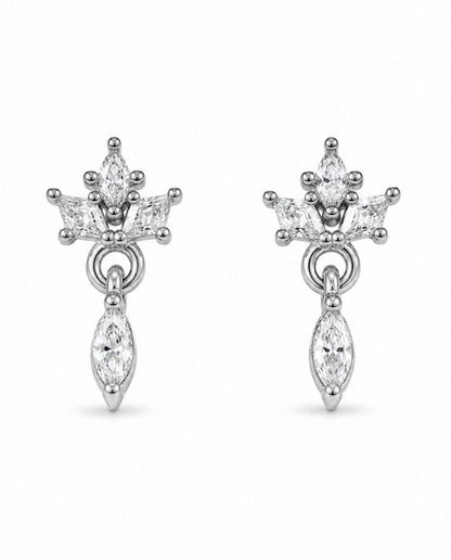 92.5 Sterling Silver Triple Marquise White CZ Crown Top with Marquise White CZ Drop Earrings for Women