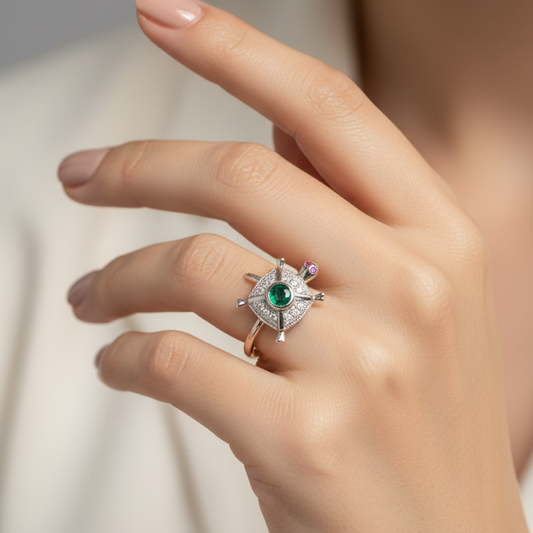 92.5 Silver Tortoise Ring - Size 16