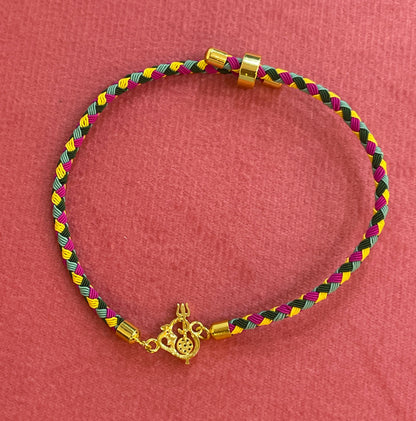 Silver Shivling Rakhi for Brother | Gold Plated Shivling Trishul Charm on Multicolour Braided Thread