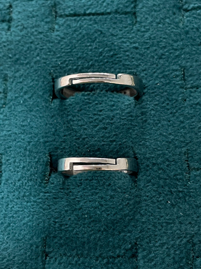 92.5 Silver Double Row Stone Band Couple Rings | Adjustable Classic Design