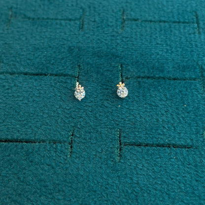 92.5 Sterling Silver Rose Gold Plated CZ Solitaire Crown Second Studs