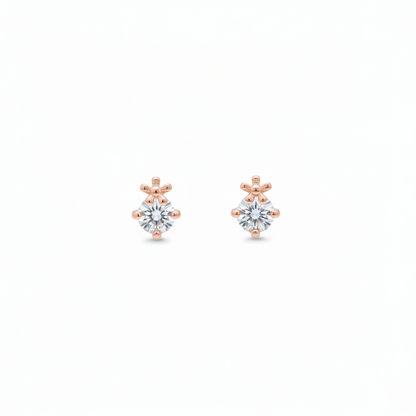 92.5 Sterling Silver Rose Gold Plated CZ Solitaire Crown Second Studs