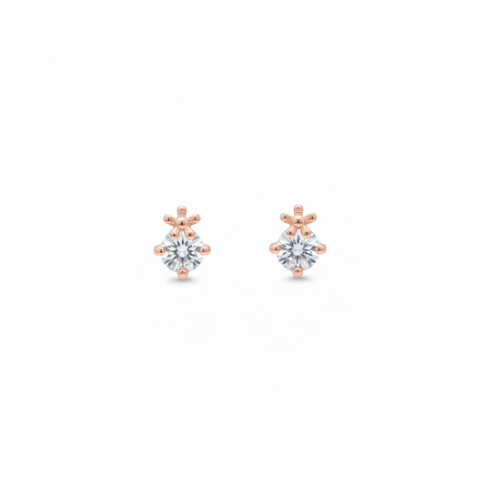 92.5 Sterling Silver Rose Gold Plated CZ Solitaire Crown Second Studs