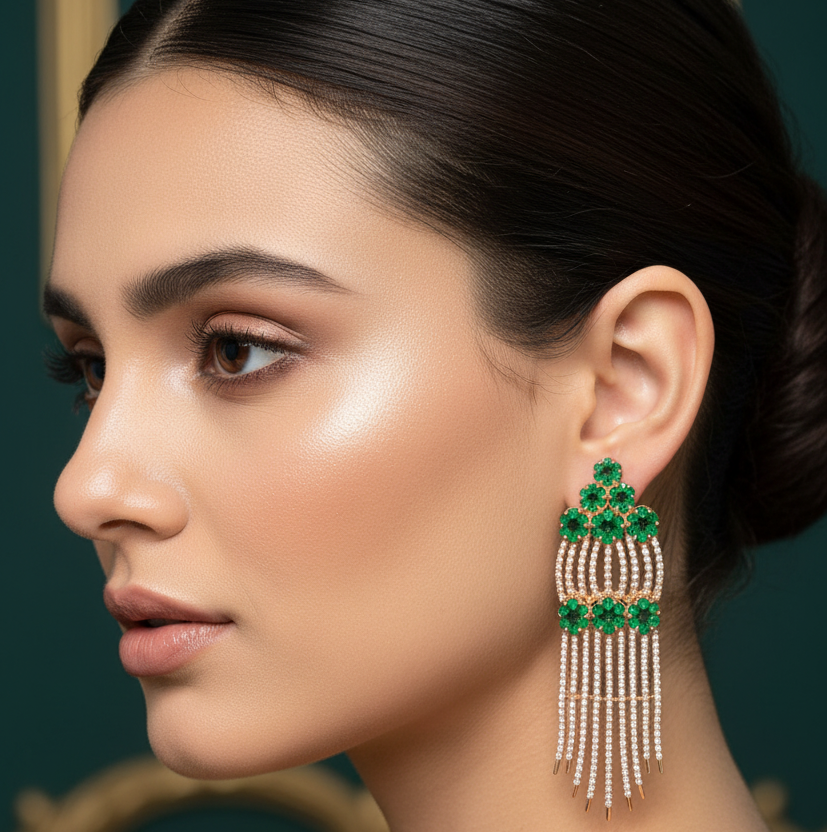 92.5 Silver Green Stone Earrings for Women | Stylish Elegant Design | Trendy Jewellery
