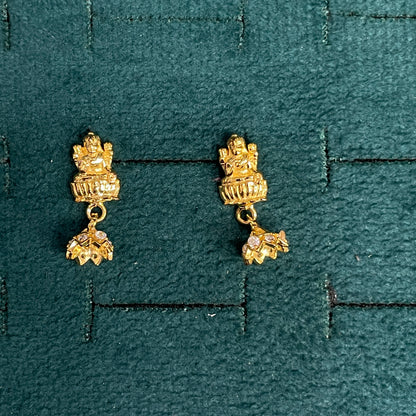 92.5 Sterling Silver Gold Plated Goddess Lakshmi Lotus Temple Jhumka Earrings for Women