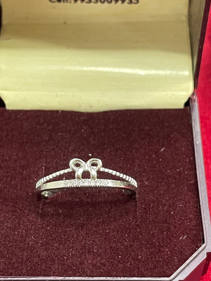 92.5 Silver Bow Double Band Ring Size 15
