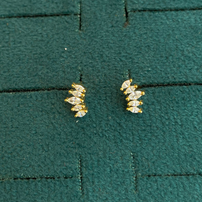 92.5 Silver Gold Plated Petite Leaf Stud Earrings Pair