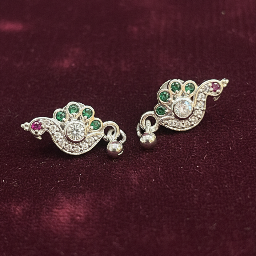 92.5 Silver Peacock Earrings