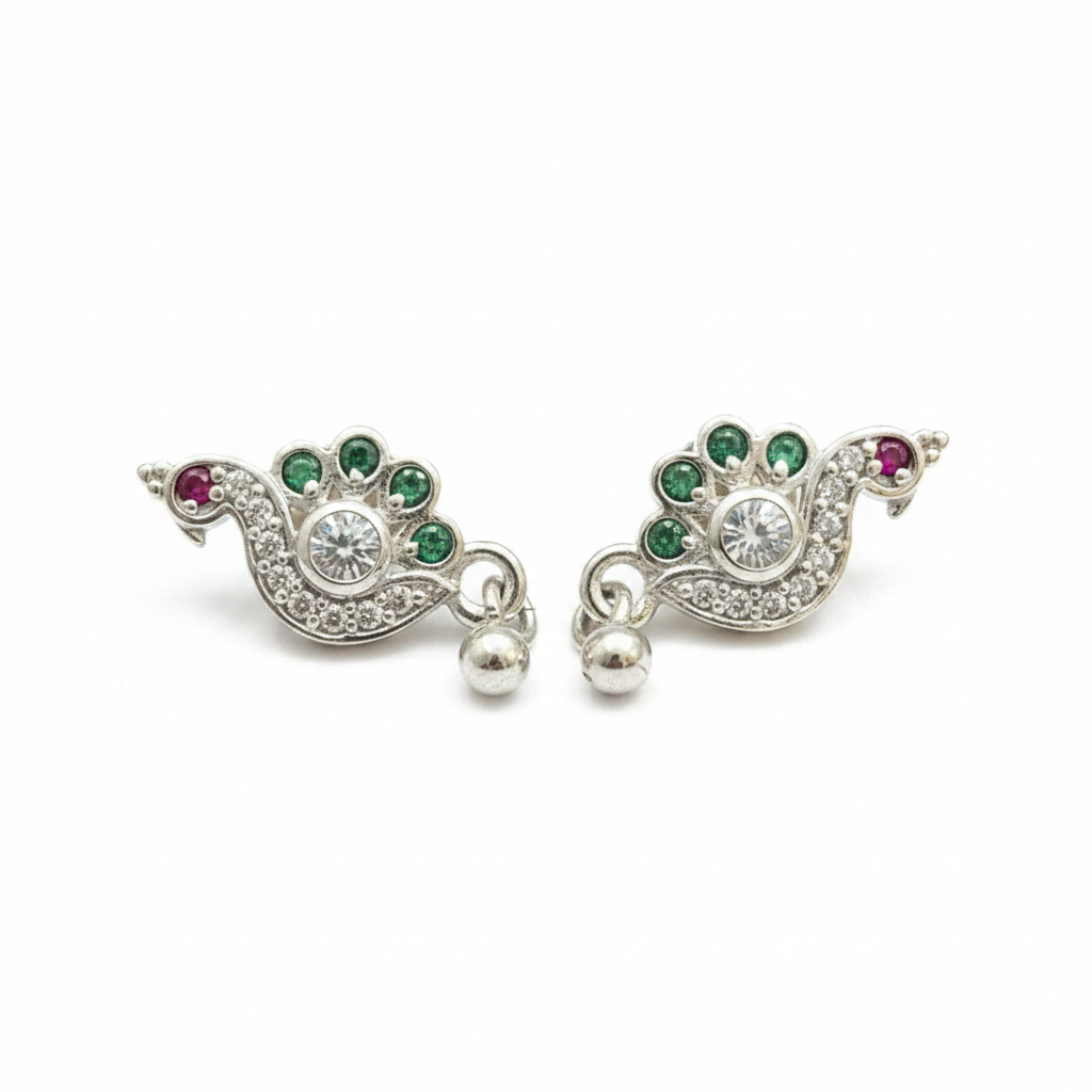 92.5 Silver Peacock Earrings