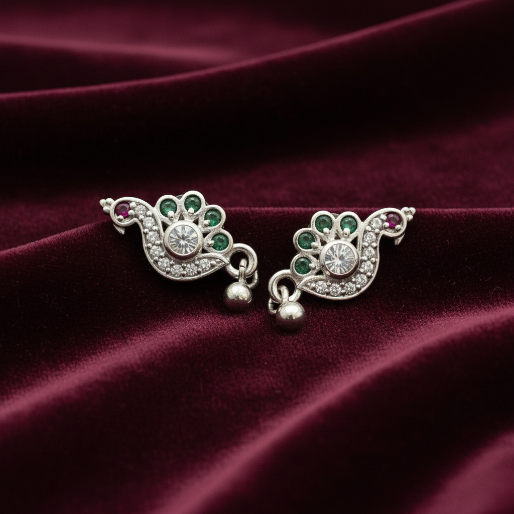 92.5 Silver Peacock Earrings