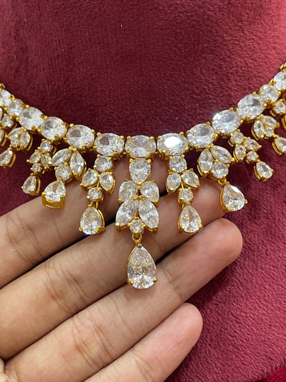 92.5 Silver Gold Plated White Stone Necklace for Women | Stylish Elegant Design | Premium Jewellery