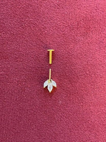 925 Silver Gold Plated Dainty Three Leaf Bugadi - Pair