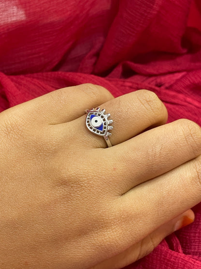 92.5 Silver Evil Eye Ring for Women Size 17 | Stylish Protective Design | Trendy Jewellery