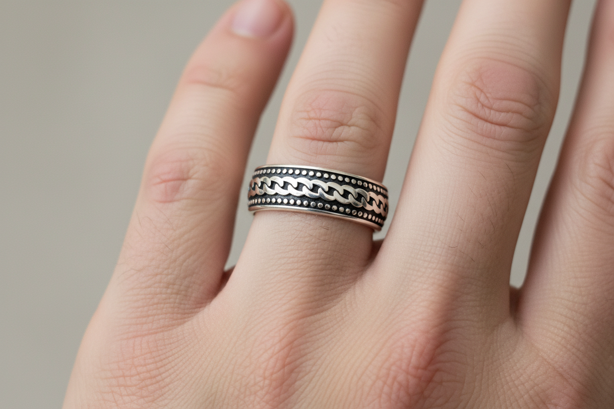 92.5 Silver Oxidised Men’s Ring Size 24 | Stylish Classic Vintage Design | Elegant Jewellery