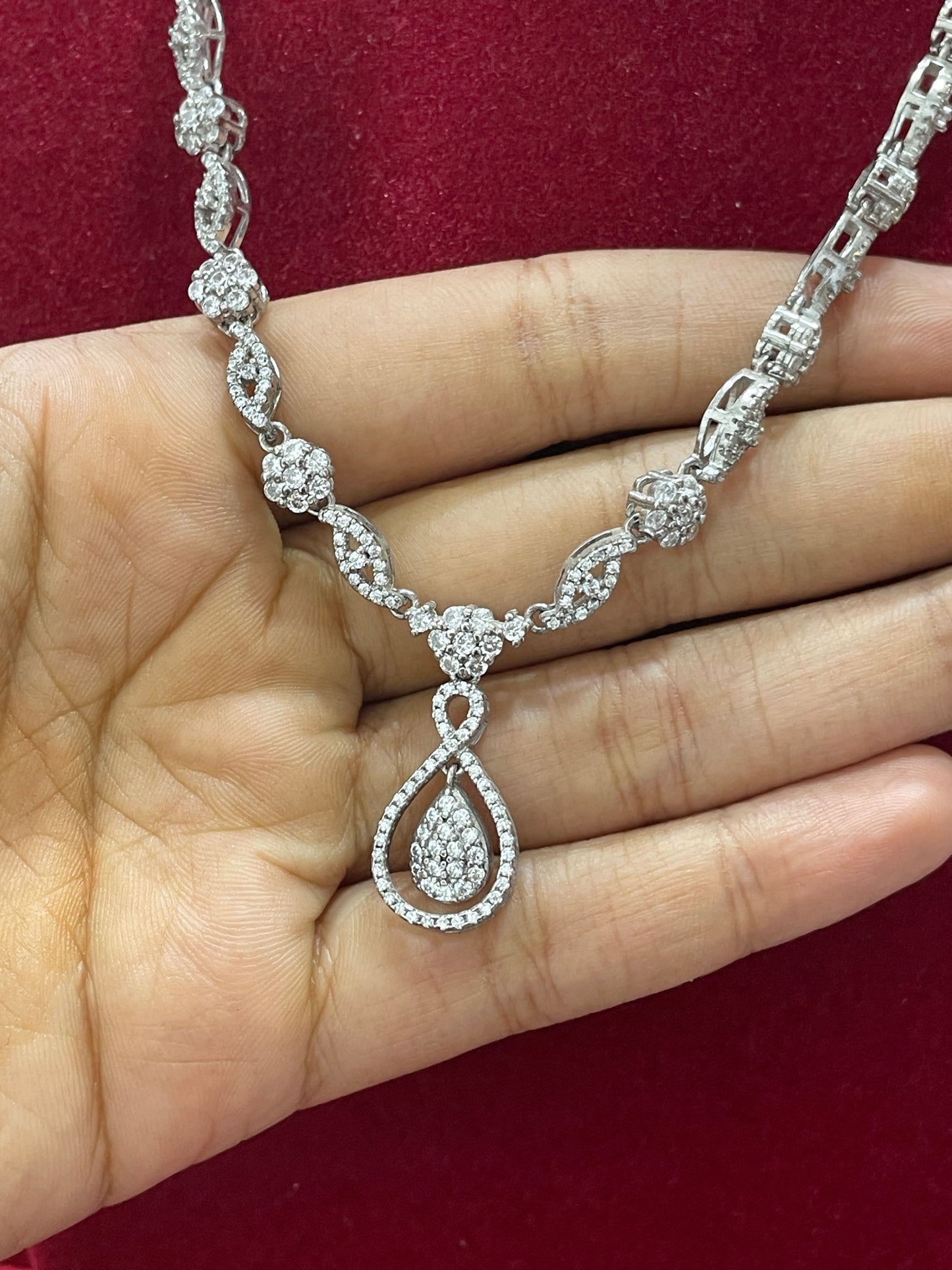 92.5 Silver Classy White Stone Necklace for Women 19 Inches | Elegant Sparkling Design | Premium Jewellery