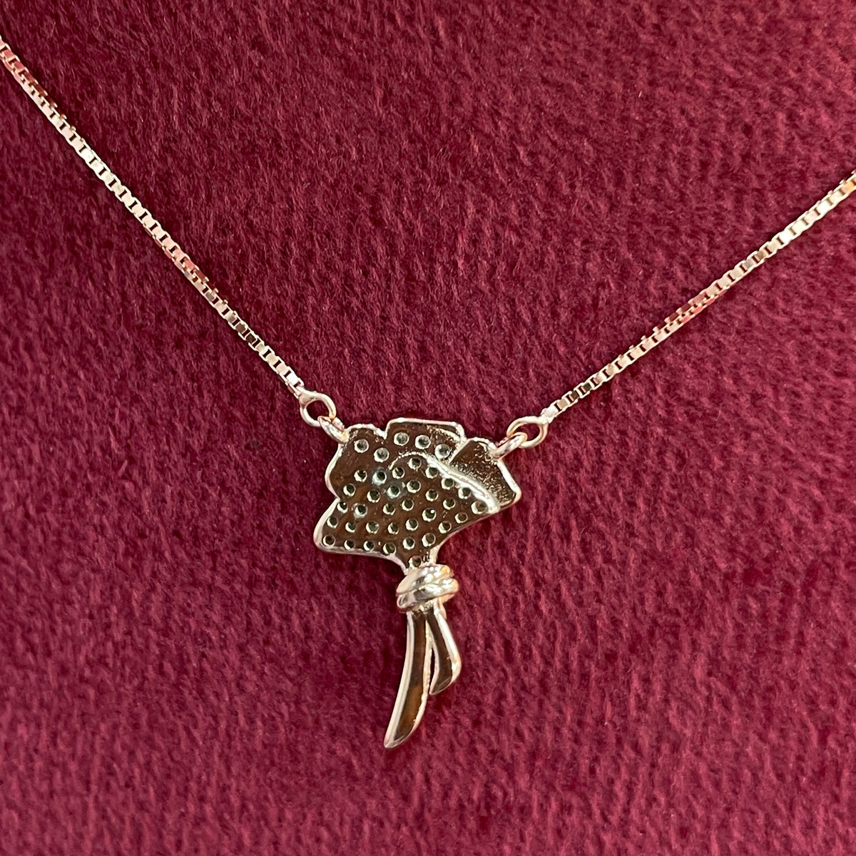 92.5 Silver Rose Gold Plated Pave CZ Flower Bouquet Pendant Necklace for Women