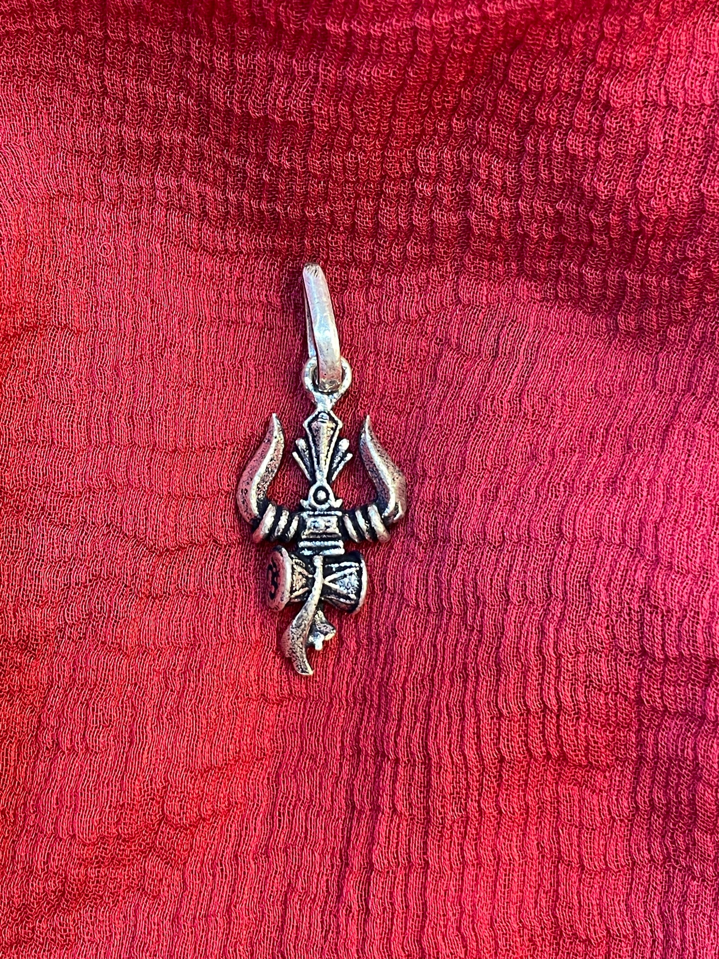 92.5 Silver Oxidised Trishul Damaru Pendant for Men & Women | Shiva Sacred Symbol | Antique Temple Jewellery