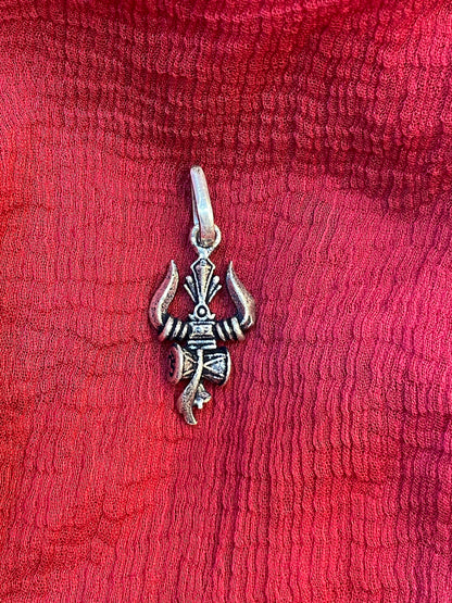 92.5 Silver Oxidised Trishul Damaru Pendant for Men & Women | Shiva Sacred Symbol | Antique Temple Jewellery