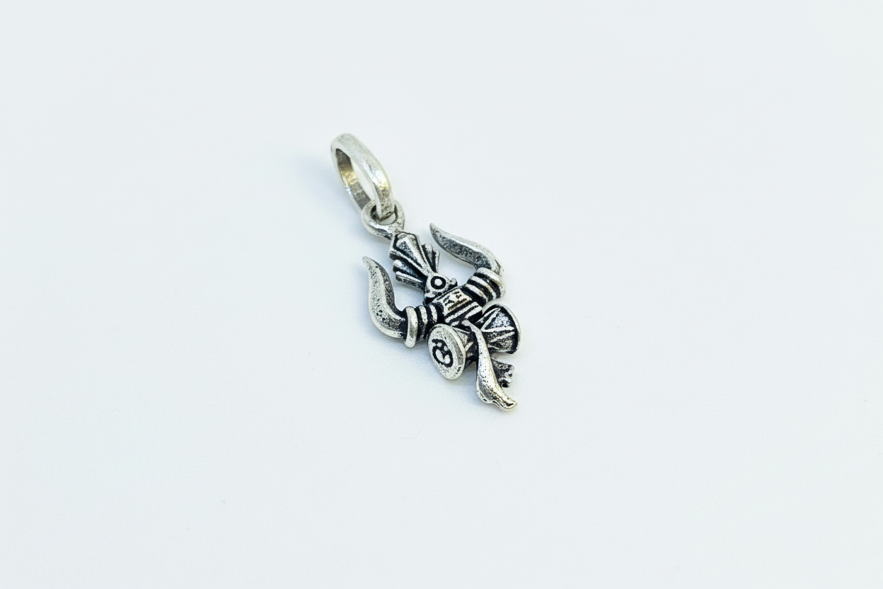 92.5 Silver Oxidised Trishul Damaru Pendant for Men & Women | Shiva Sacred Symbol | Antique Temple Jewellery