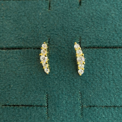 92.5 Silver Gold-Toned Clear Stone Curve Studs Pair