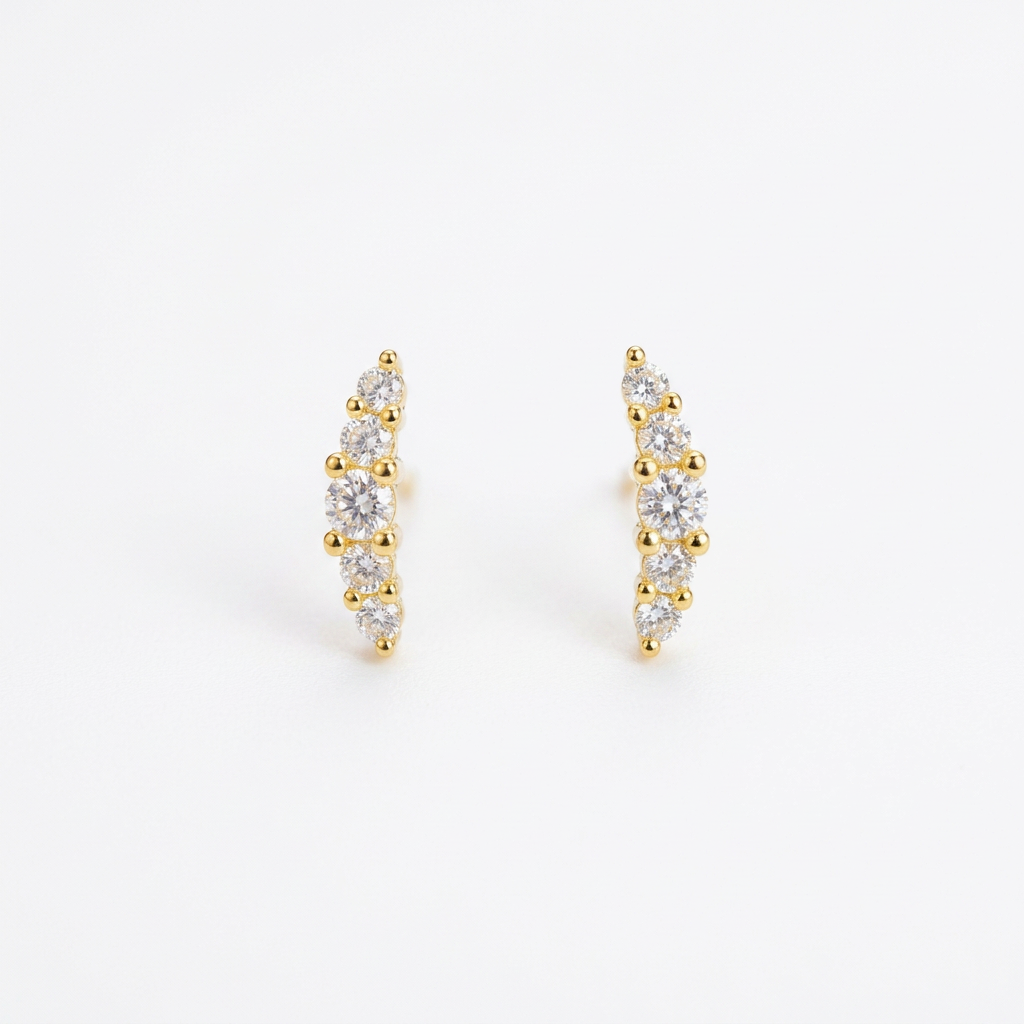 92.5 Silver Gold-Toned Clear Stone Curve Studs Pair