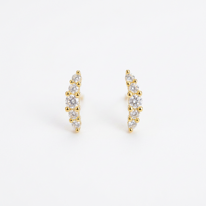 92.5 Silver Gold-Toned Clear Stone Curve Studs Pair