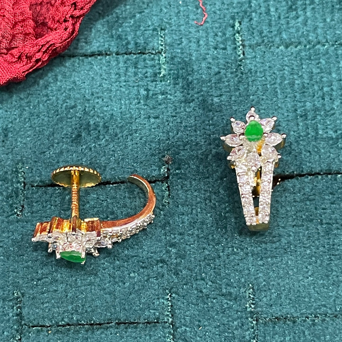 92.5 Silver Gold Plated Green Emerald J Studs